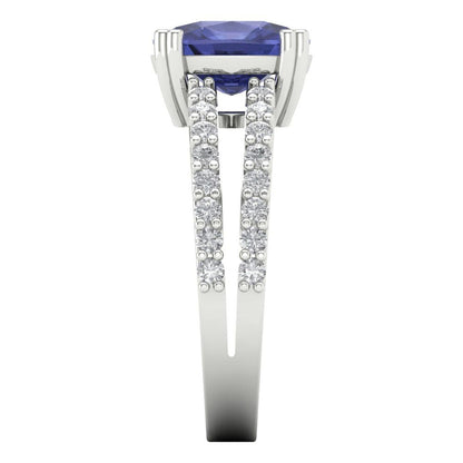3.48 cttw Simulated Tanzanite Solitaire with Zirconia Simulated Diamond Accents Engagement Ring - Solid Gold (Long Cushion Cut,9x7mm)