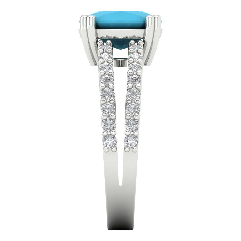 3.48 cttw Simulated Turquoise Solitaire with Zirconia Simulated Diamond Accents Engagement Ring - Solid Gold (Long Cushion Cut,9x7mm)