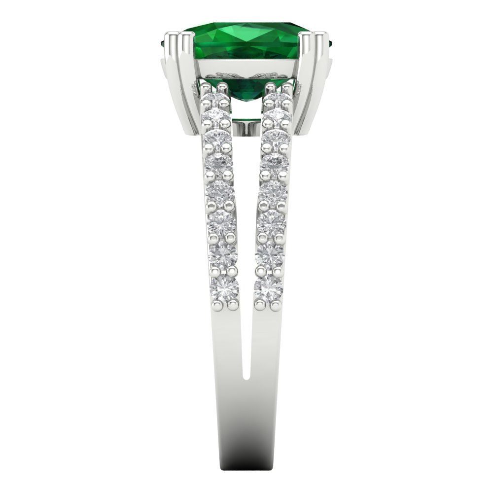 3.48 cttw Simulated Emerald Solitaire with Zirconia Simulated Diamond Accents Engagement Ring - Solid Gold (Long Cushion Cut,9x7mm)