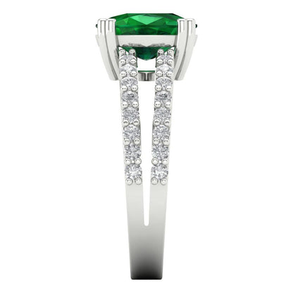 3.48 cttw Simulated Emerald Solitaire with Zirconia Simulated Diamond Accents Engagement Ring - Solid Gold (Long Cushion Cut,9x7mm)
