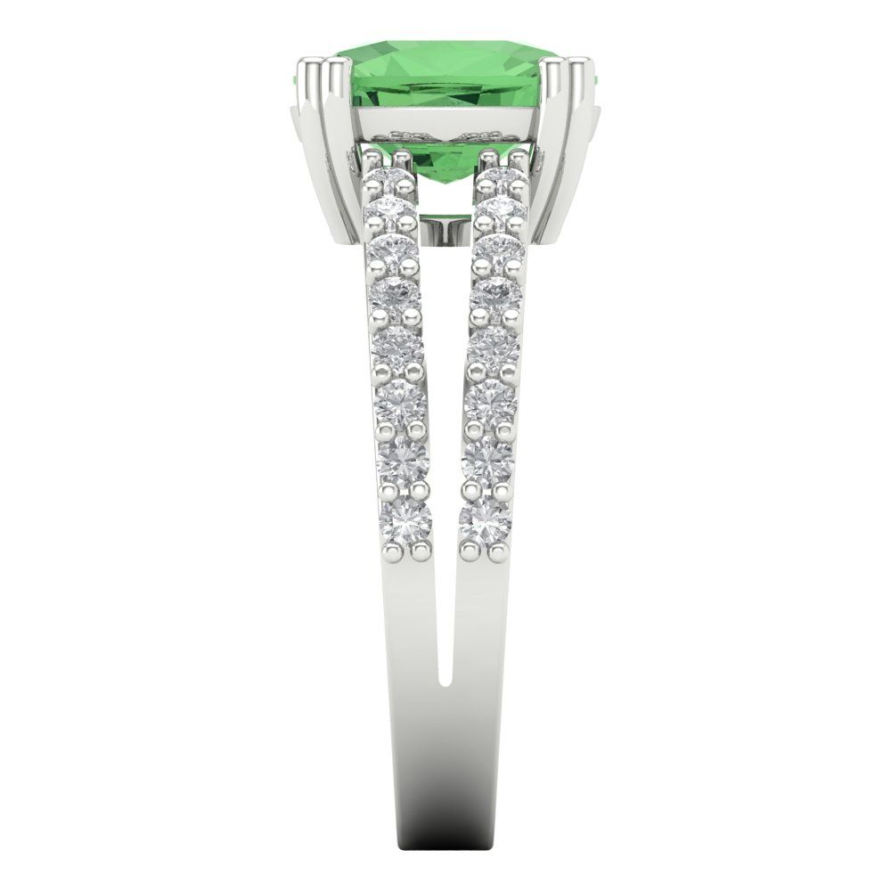 3.48 cttw Zirconia Simulated Green Diamond Solitaire with Zirconia Simulated Diamond Accents Engagement Ring - Solid Gold (VVS1, Long Cushion Cut,9x7mm)