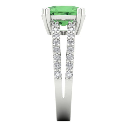 3.48 cttw Zirconia Simulated Green Diamond Solitaire with Zirconia Simulated Diamond Accents Engagement Ring - Solid Gold (VVS1, Long Cushion Cut,9x7mm)
