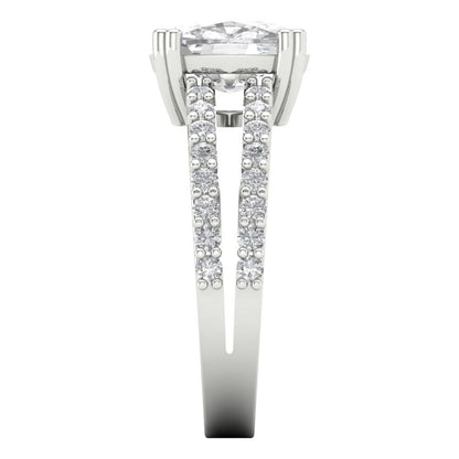 3.48 cttw Certified Moissanite Solitaire with Zirconia Simulated Diamond Accents Engagement Ring - Solid Gold (VVS1, D-F,Long Cushion Cut,9x7mm)