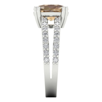 3.48 cttw Yellow Moissanite Solitaire with Zirconia Simulated Diamond Accents Engagement Ring - Solid Gold (Long Cushion Cut,9x7mm)