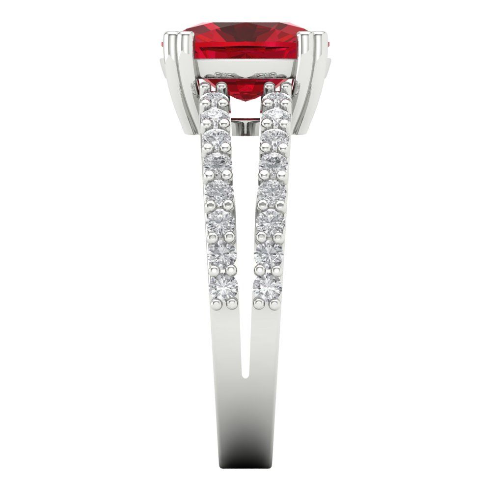 3.48 cttw Simulated Ruby Solitaire with Zirconia Simulated Diamond Accents Engagement Ring - Solid Gold (Long Cushion Cut,9x7mm)