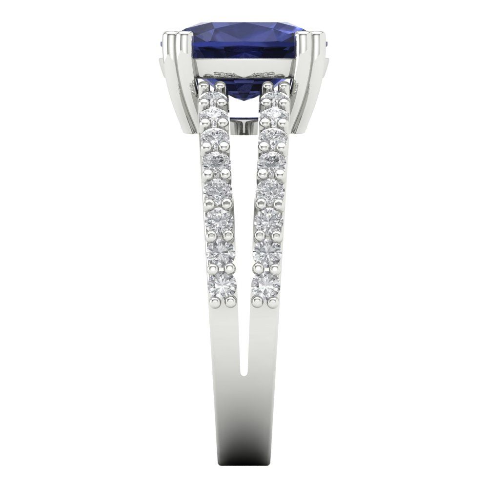 3.48 cttw Simulated Blue Sapphire Solitaire with Zirconia Simulated Diamond Accents Engagement Ring - Solid Gold (Long Cushion Cut,9x7mm)