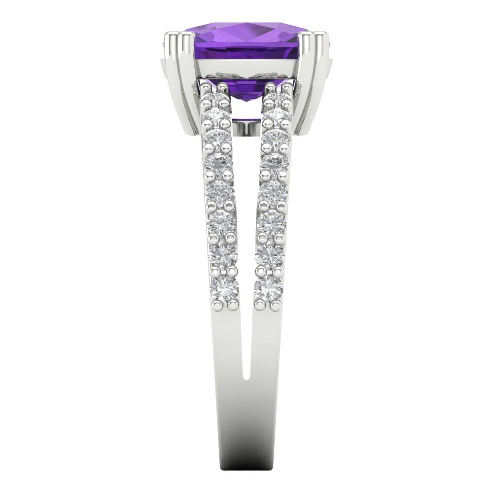 3.48 cttw Natural Amethyst Solitaire with Zirconia Simulated Diamond Accents Engagement Ring - Solid Gold (Long Cushion Cut,9x7mm)