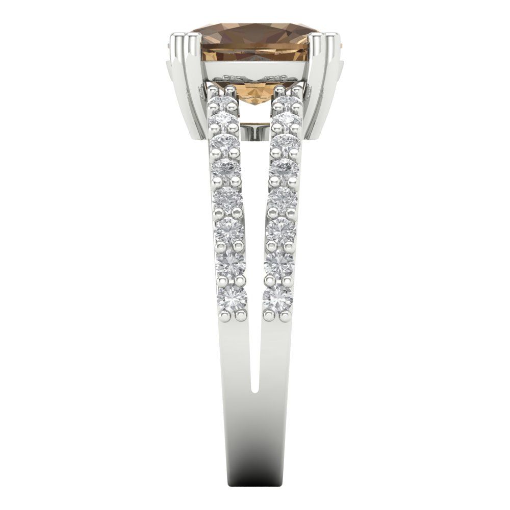 3.48 cttw Zirconia Simulated Champagne Diamond Solitaire with Zirconia Simulated Diamond Accents Engagement Ring - Solid Gold (VVS1, Long Cushion Cut,9x7mm)