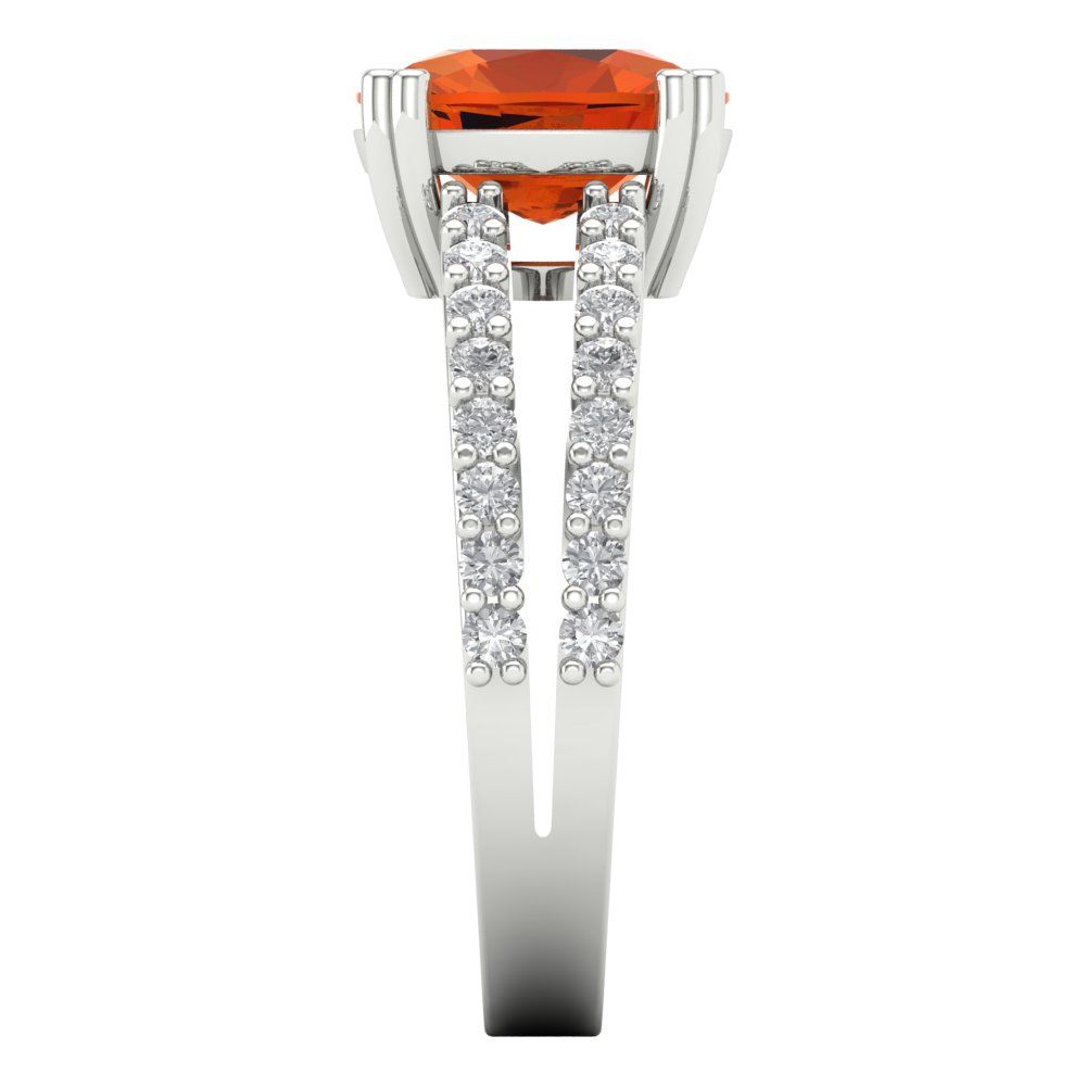 3.48 cttw Zirconia Simulated Red Diamond Solitaire with Zirconia Simulated Diamond Accents Engagement Ring - Solid Gold (VVS1, Long Cushion Cut,9x7mm)