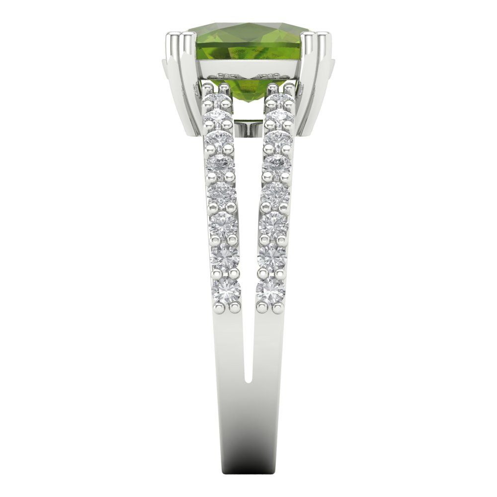 3.48 cttw Natural Peridot Solitaire with Zirconia Simulated Diamond Accents Engagement Ring - Solid Gold (Long Cushion Cut,9x7mm)