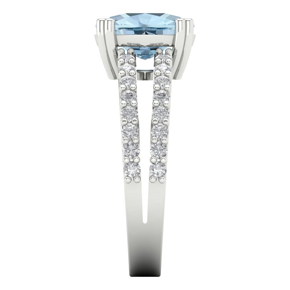 3.48 cttw Natural Sky Blue Topaz Solitaire with Zirconia Simulated Diamond Accents Engagement Ring - Solid Gold (Long Cushion Cut,9x7mm)