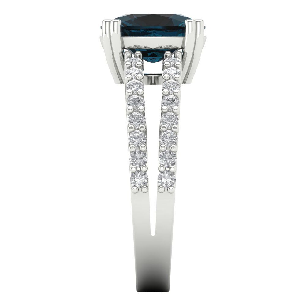 3.48 cttw Natural London Blue Topaz Solitaire with Zirconia Simulated Diamond Accents Engagement Ring - Solid Gold (Long Cushion Cut,9x7mm)