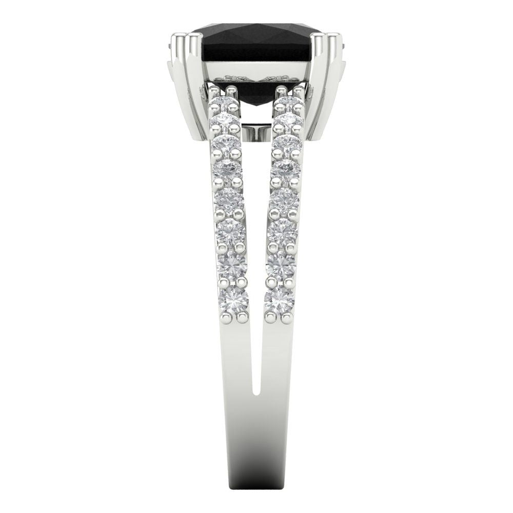 3.48 cttw Natural Onyx Solitaire with Zirconia Simulated Diamond Accents Engagement Ring - Solid Gold (Long Cushion Cut,9x7mm)