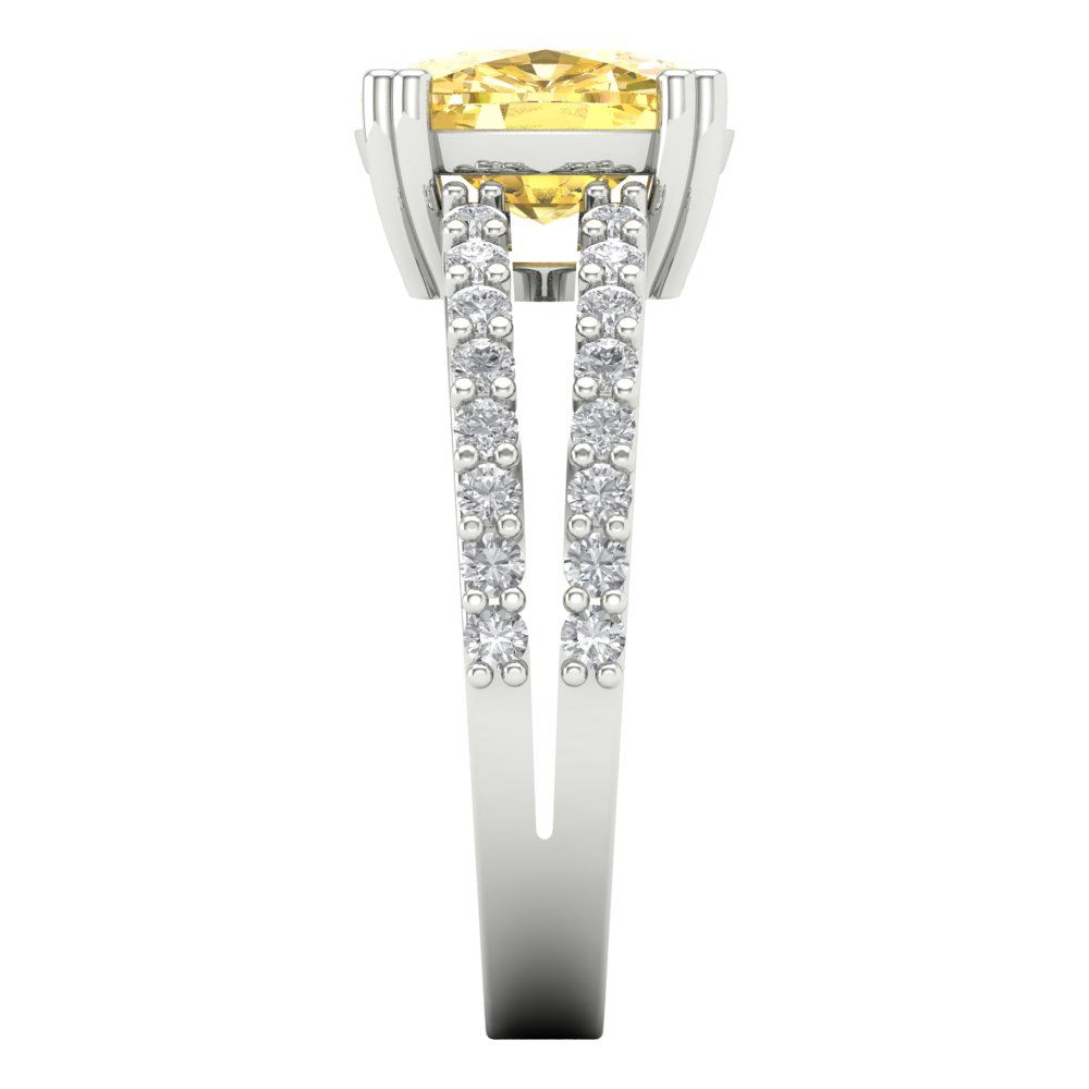 3.48 cttw Natural Citrine Solitaire with Zirconia Simulated Diamond Accents Engagement Ring - Solid Gold (Long Cushion Cut,9x7mm)