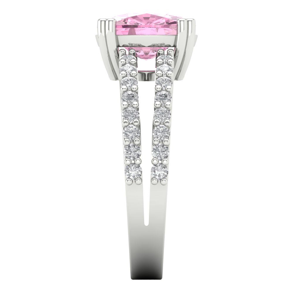 3.48 cttw Zirconia Simulated Pink Diamond Solitaire with Zirconia Simulated Diamond Accents Engagement Ring - Solid Gold (VVS1, Long Cushion Cut,9x7mm)
