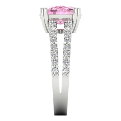 3.48 cttw Zirconia Simulated Pink Diamond Solitaire with Zirconia Simulated Diamond Accents Engagement Ring - Solid Gold (VVS1, Long Cushion Cut,9x7mm)
