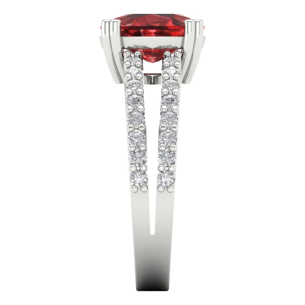 3.48 cttw Natural Garnet Solitaire with Zirconia Simulated Diamond Accents Engagement Ring - Solid Gold (Long Cushion Cut,9x7mm)