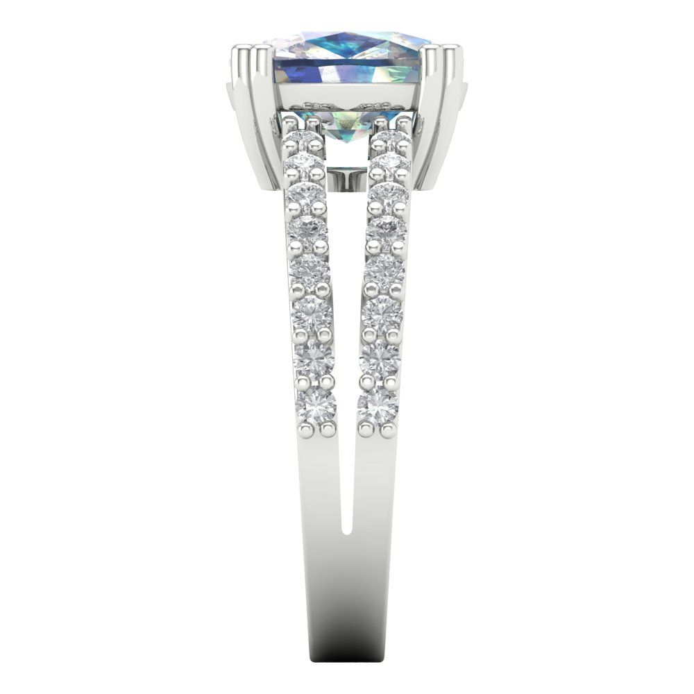 3.48 cttw Blue Moissanite Solitaire with Zirconia Simulated Diamond Accents Engagement Ring - Solid Gold (Long Cushion Cut,9x7mm)