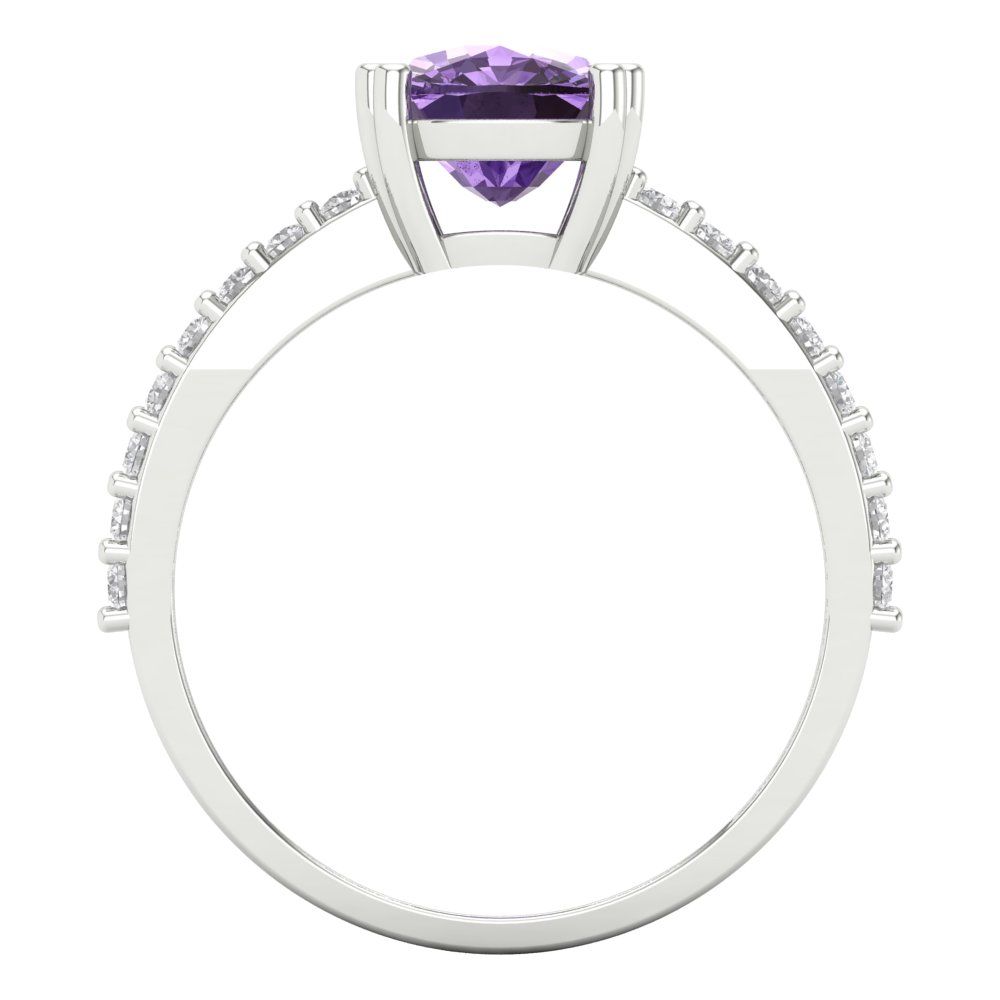 3.48 cttw Simulated Alexandrite Solitaire with Zirconia Simulated Diamond Accents Engagement Ring - Solid Gold (Long Cushion Cut,9x7mm)