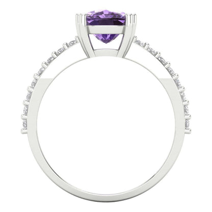 3.48 cttw Simulated Alexandrite Solitaire with Zirconia Simulated Diamond Accents Engagement Ring - Solid Gold (Long Cushion Cut,9x7mm)