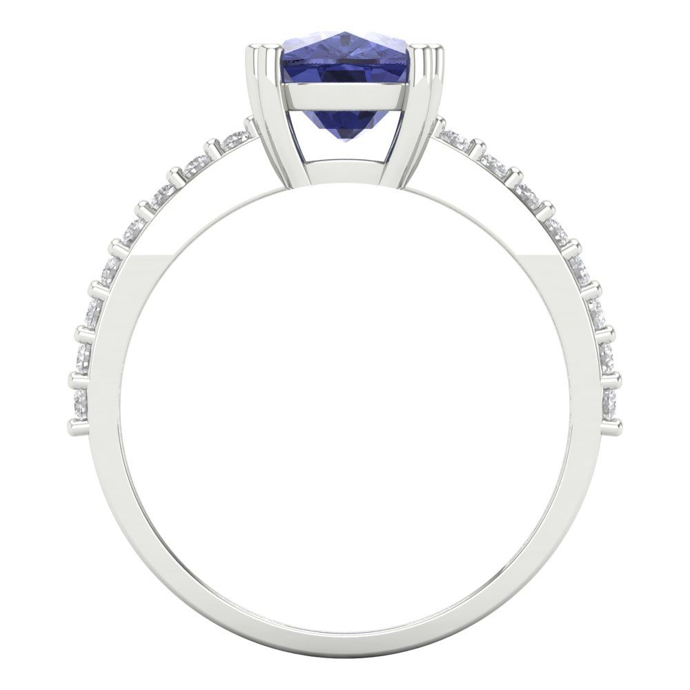 3.48 cttw Simulated Tanzanite Solitaire with Zirconia Simulated Diamond Accents Engagement Ring - Solid Gold (Long Cushion Cut,9x7mm)