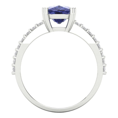 3.48 cttw Simulated Tanzanite Solitaire with Zirconia Simulated Diamond Accents Engagement Ring - Solid Gold (Long Cushion Cut,9x7mm)