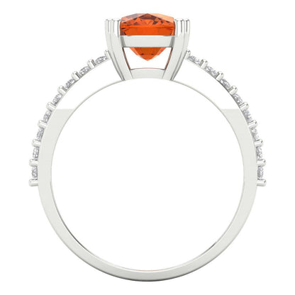 3.48 cttw Simulated Ruby Solitaire with Zirconia Simulated Diamond Accents Engagement Ring - Solid White Gold (VVS1, Long Cushion Cut,9x7mm)