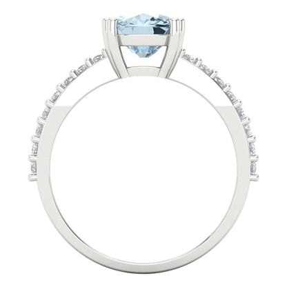 3.48 cttw Natural Swiss Blue Topaz Solitaire with Zirconia Simulated Diamond Accents Engagement Ring - Solid Gold (Long Cushion Cut,9x7mm)