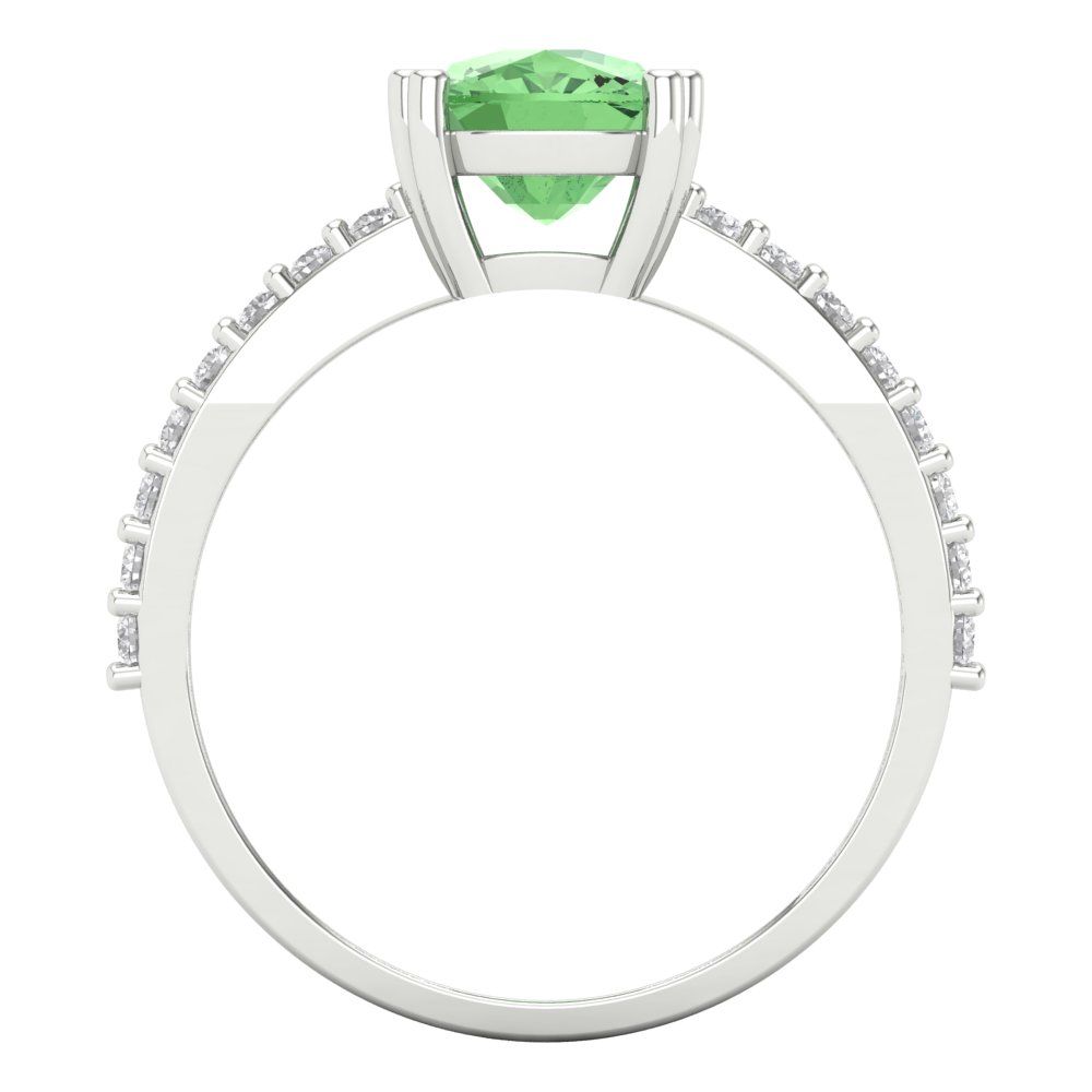 3.48 cttw Zirconia Simulated Green Diamond Solitaire with Zirconia Simulated Diamond Accents Engagement Ring - Solid Gold (VVS1, Long Cushion Cut,9x7mm)