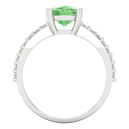 3.48 cttw Zirconia Simulated Green Diamond Solitaire with Zirconia Simulated Diamond Accents Engagement Ring - Solid Gold (VVS1, Long Cushion Cut,9x7mm)