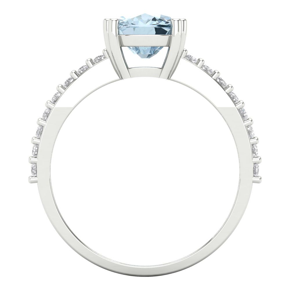 3.48 cttw Zirconia Simulated Blue Diamond Solitaire with Zirconia Simulated Diamond Accents Engagement Ring - Solid Gold (VVS1, Long Cushion Cut,9x7mm)