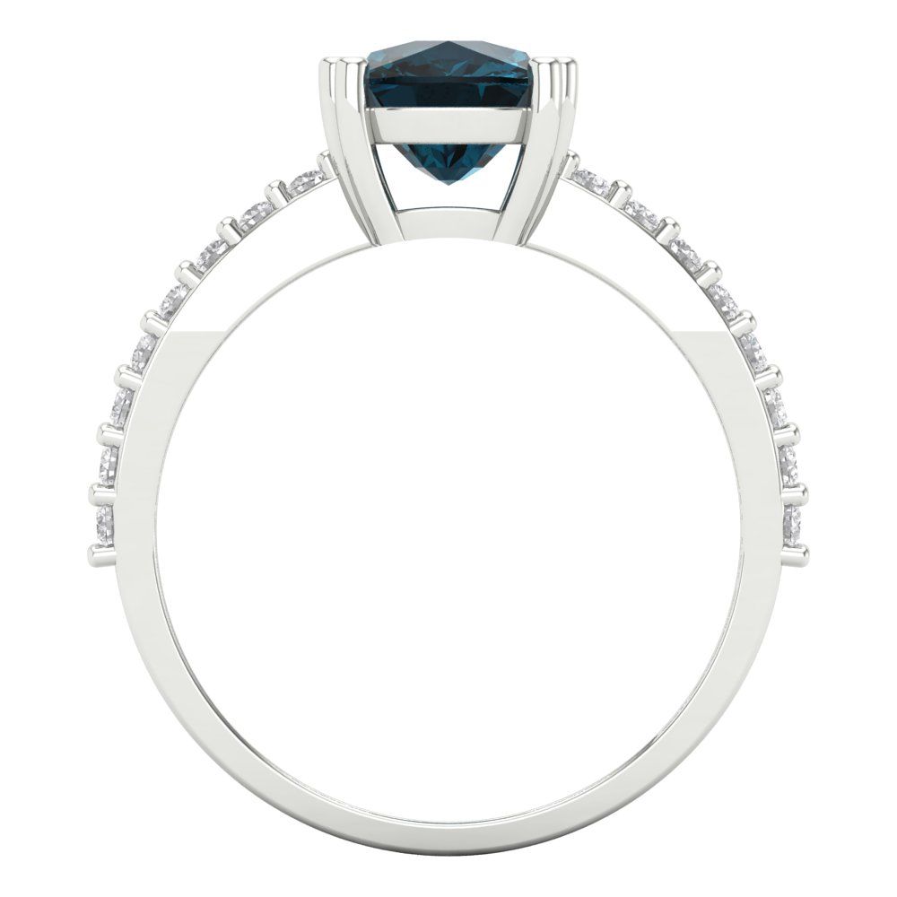 3.48 cttw Natural London Blue Topaz Solitaire with Zirconia Simulated Diamond Accents Engagement Ring - Solid Gold (Long Cushion Cut,9x7mm)