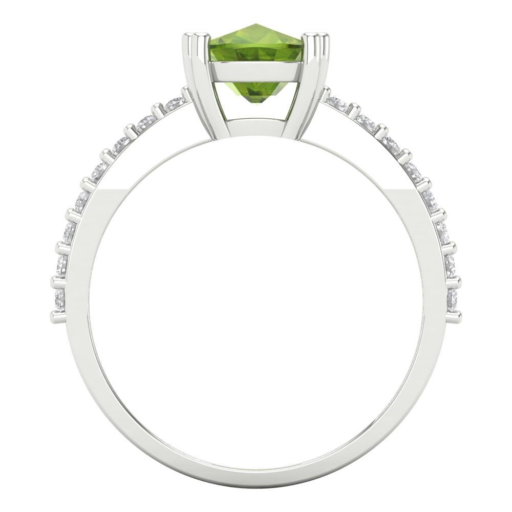 3.48 cttw Natural Peridot Solitaire with Zirconia Simulated Diamond Accents Engagement Ring - Solid Gold (Long Cushion Cut,9x7mm)