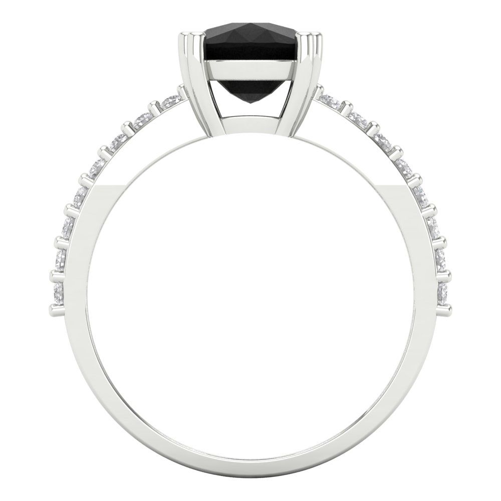 3.48 cttw Natural Onyx Solitaire with Zirconia Simulated Diamond Accents Engagement Ring - Solid Gold (Long Cushion Cut,9x7mm)