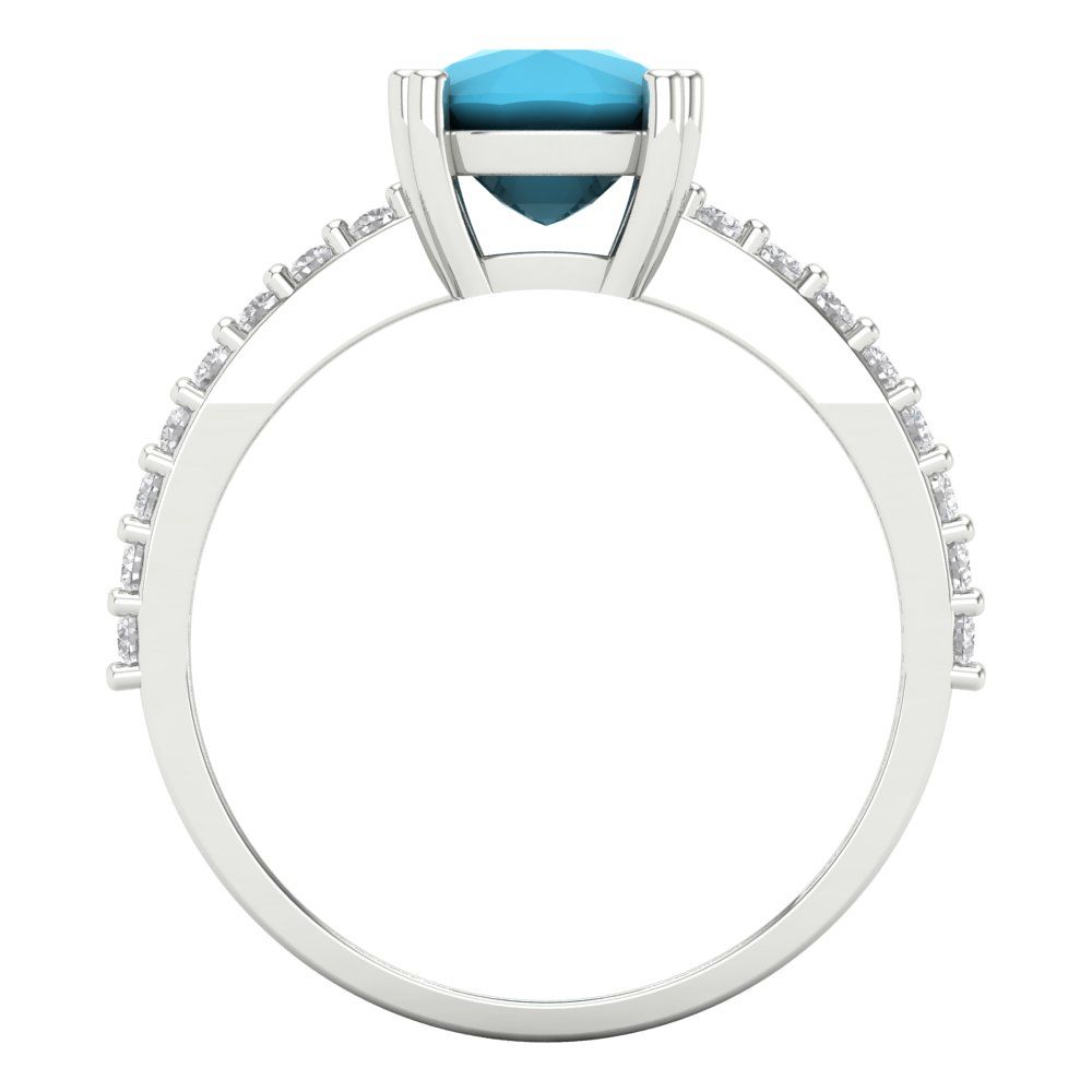 3.48 cttw Simulated Turquoise Solitaire with Zirconia Simulated Diamond Accents Engagement Ring - Solid Gold (Long Cushion Cut,9x7mm)