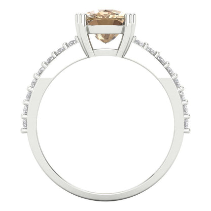 3.48 cttw Yellow Moissanite Solitaire with Zirconia Simulated Diamond Accents Engagement Ring - Solid Gold (Long Cushion Cut,9x7mm)