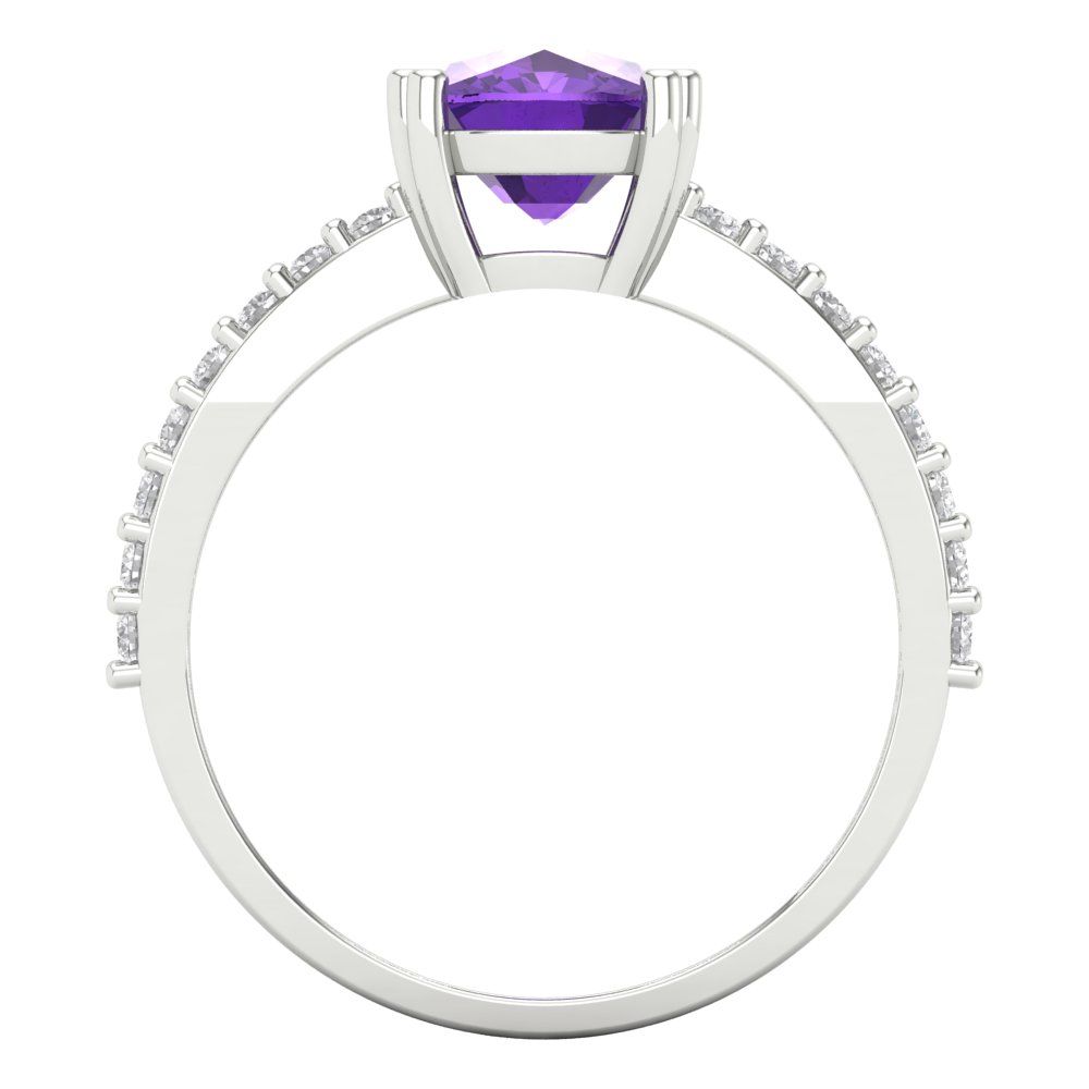 3.48 cttw Natural Amethyst Solitaire with Zirconia Simulated Diamond Accents Engagement Ring - Solid Gold (Long Cushion Cut,9x7mm)