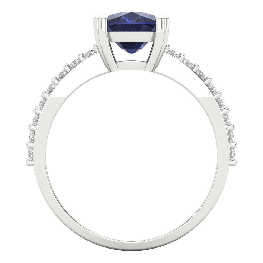 3.48 cttw Simulated Blue Sapphire Solitaire with Zirconia Simulated Diamond Accents Engagement Ring - Solid Gold (Long Cushion Cut,9x7mm)