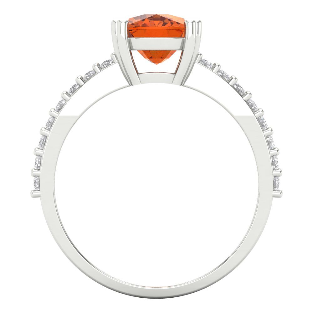 3.48 cttw Zirconia Simulated Red Diamond Solitaire with Zirconia Simulated Diamond Accents Engagement Ring - Solid Gold (VVS1, Long Cushion Cut,9x7mm)