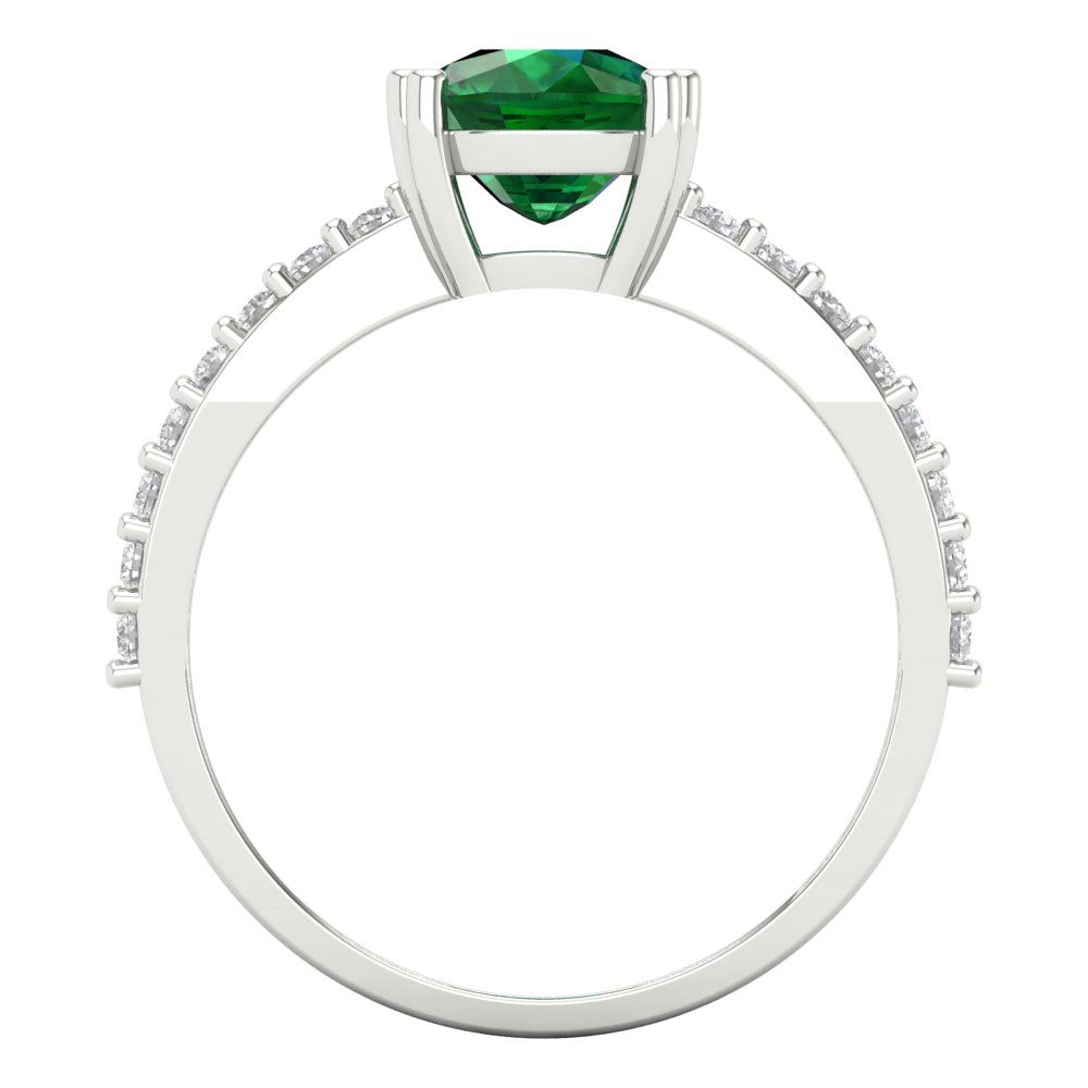 3.48 cttw Simulated Emerald Solitaire with Zirconia Simulated Diamond Accents Engagement Ring - Solid Gold (Long Cushion Cut,9x7mm)