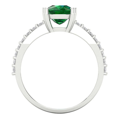 3.48 cttw Simulated Emerald Solitaire with Zirconia Simulated Diamond Accents Engagement Ring - Solid Gold (Long Cushion Cut,9x7mm)