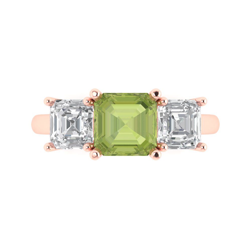 4 cttw Natural Peridot Three-Stone Engagement Ring - Solid Gold (Square Emerald Cut,7.0X7.0mm)