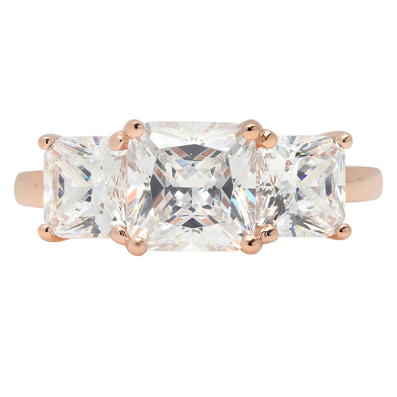 4.0 ct Brilliant Square Emerald Cut Natural Diamond Stone Clarity SI1-2 Color G-H Rose Gold Three-Stone Ring
