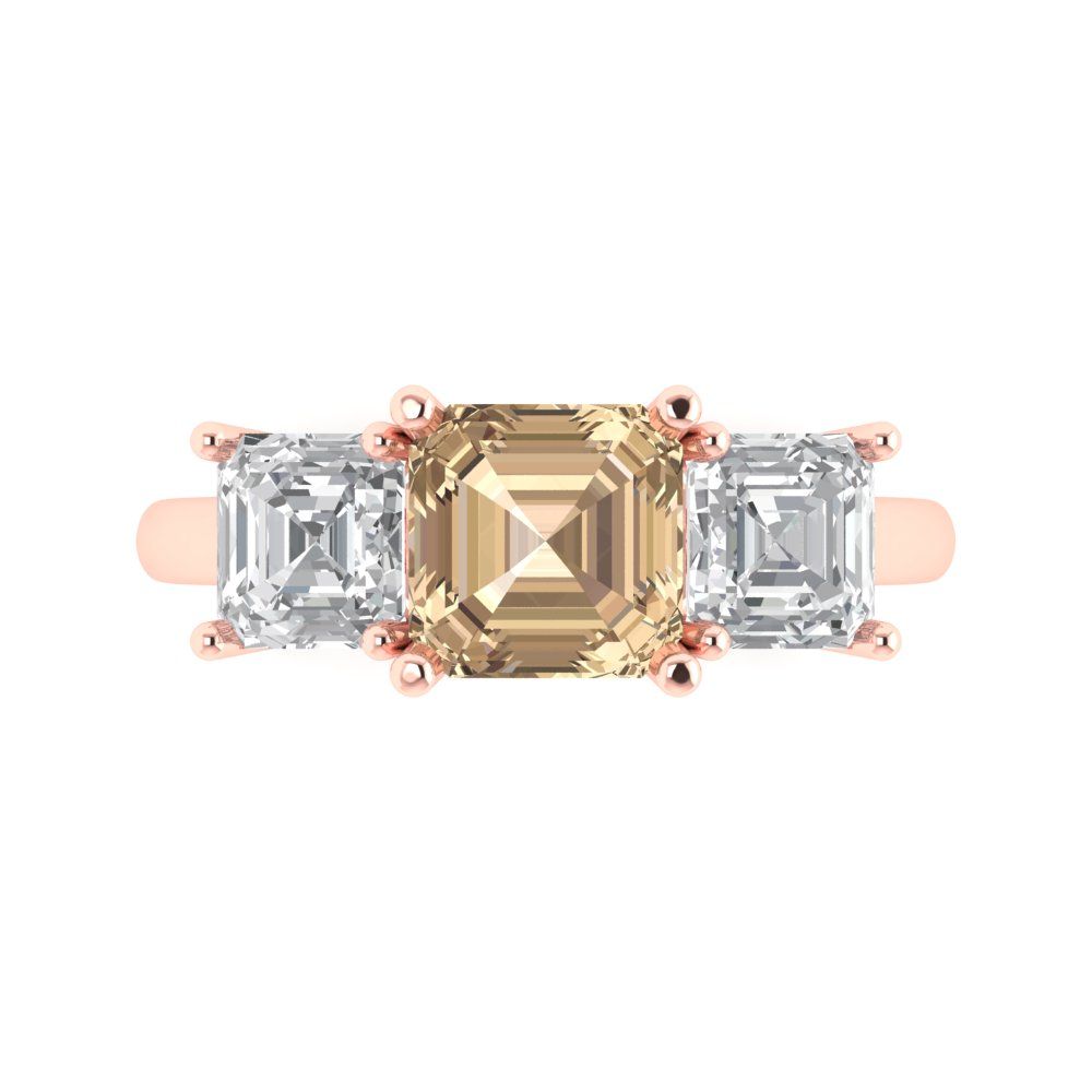 4 cttw Yellow Moissanite Three-Stone Engagement Ring - Solid Gold (Square Emerald Cut,7.0X7.0mm)