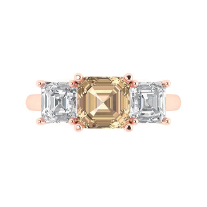 4 cttw Yellow Moissanite Three-Stone Engagement Ring - Solid Gold (Square Emerald Cut,7.0X7.0mm)