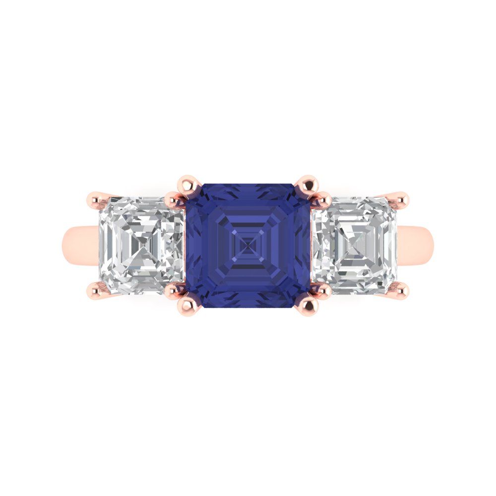 4 cttw Simulated Tanzanite Three-Stone Engagement Ring - Solid Gold (Square Emerald Cut,7.0X7.0mm)