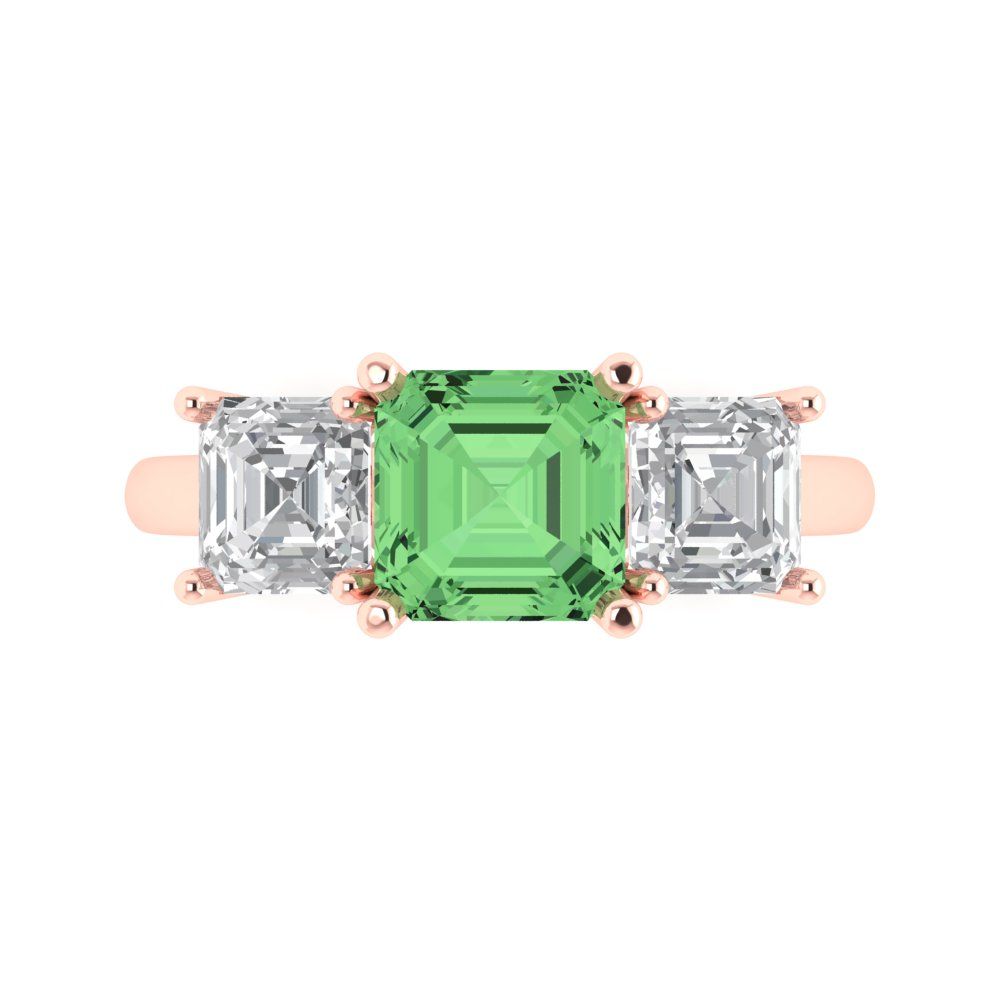 4 cttw Zirconia Simulated Green Diamond Three-Stone Engagement Ring - Solid Gold (VVS1, Square Emerald Cut,7.0X7.0mm)