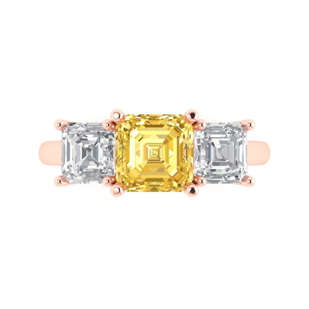 4 cttw Natural Citrine Three-Stone Engagement Ring - Solid Gold (Square Emerald Cut,7.0X7.0mm)