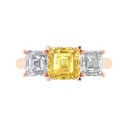 4 cttw Natural Citrine Three-Stone Engagement Ring - Solid Gold (Square Emerald Cut,7.0X7.0mm)