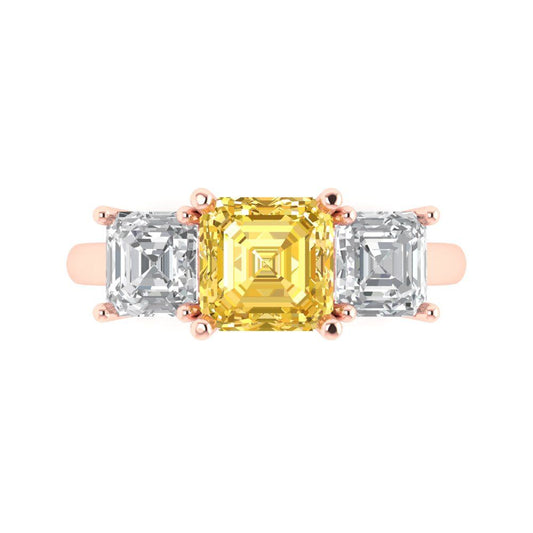 4 cttw Natural Citrine Three-Stone Engagement Ring - Solid Rose Gold (VVS1, Square Emerald Cut,7.0X7.0mm)